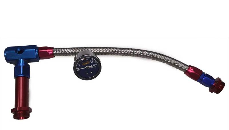 Russell - Russell Dual Inlet Carburetor Fuel Line Kit w/Guage, 4150, Red/Blue, RUS-641100