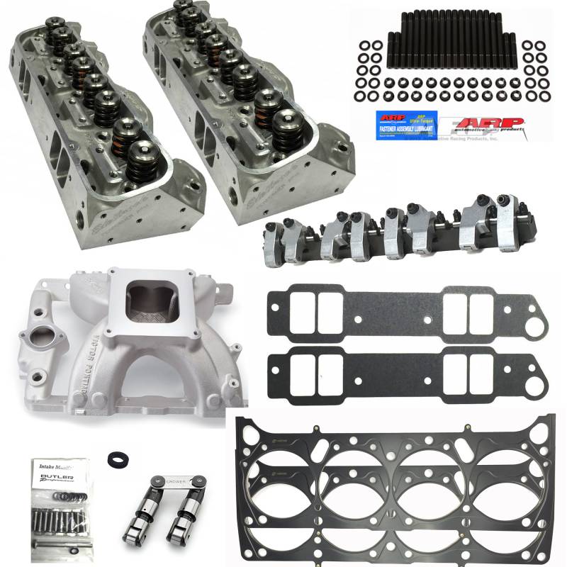 Butler Performance - Butler Wide Port Head Package, CNC Machined Pontiac 72cc 370+CFM Cylinder Heads, Solid Roller (Pair)