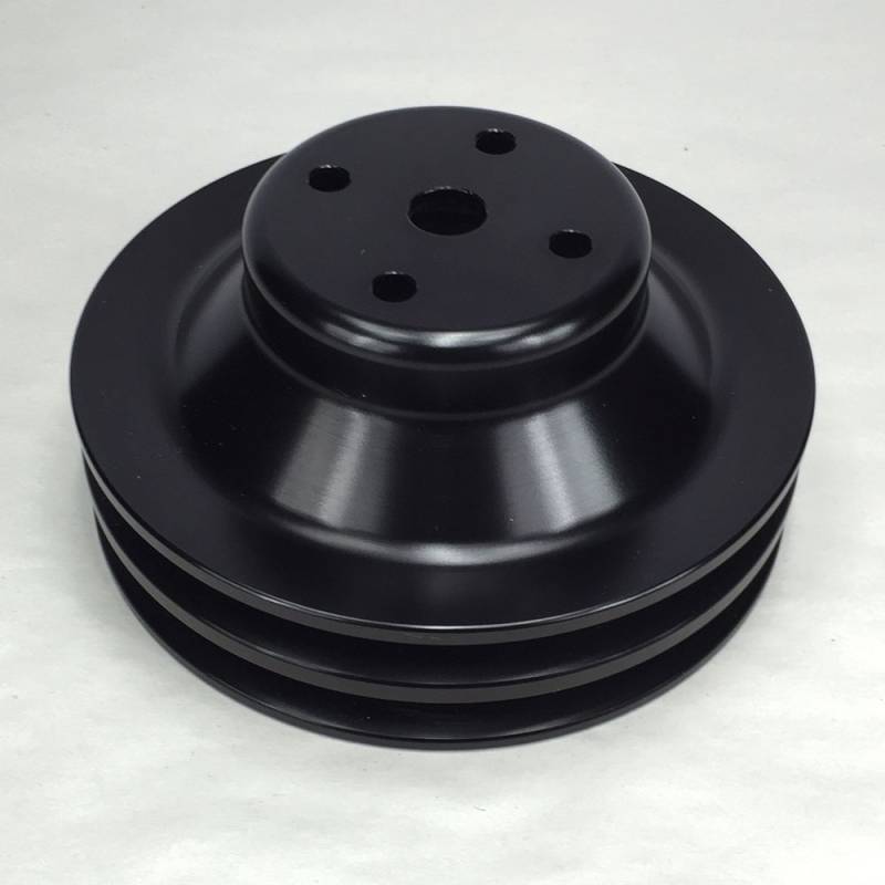 Ram Air Restorations - Pontiac Pontiac 2 Groove Water Pump Pulley, 1969 1/2-1970 w/4.50" water pump, 6 1/2", Black, **A/C Applications** (Also 4" to 4.5" Conversion Pulley)