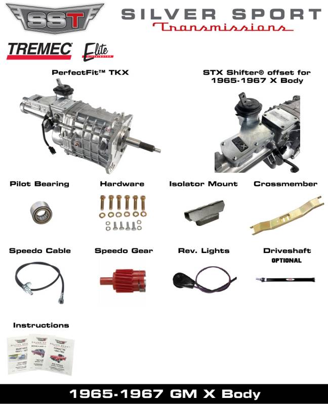 SST - 65-67 X-Body, SST Tremec Perfect-Fit 5 Speed TKX Transmission Kit, Manual to TKX
