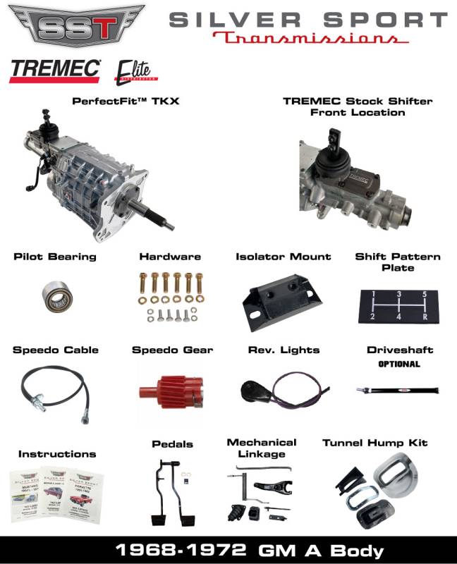 SST - 68-72 GTO/LeMans, A-Body, SST Tremec Perfect-Fit 5 Speed TKX Transmission Kit, Auto to TKX