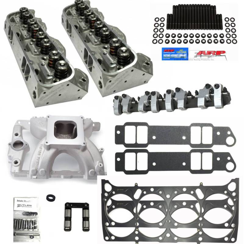 Butler Performance - Butler Wide Port Head Package, CNC Machined Pontiac 87cc 370+CFM Cylinder Heads, Hydraulic Roller (Pair)