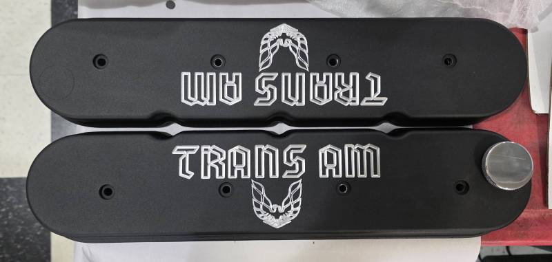 Butler Performance - Retro Trans Am Log CNC Engraved Late Model Pontiac/LS Aluminum Valve Covers (Set) Black