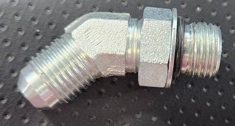 Butler Performance - 6AN to 3/8 Oring 45 Degree Steel Fitting, Used to clear drop base