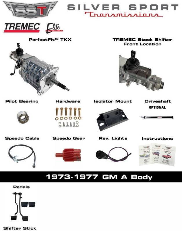 SST - 73-77 GTO/LeMans, A-Body, SST Tremec Perfect-Fit 5 Speed TKX Transmission Kit, Auto to TKX