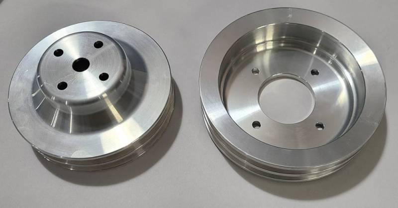 Butler Performance - 1968-70 2 Groove Crank and Water Pump Pulley Kit, also for 64-68 8 Bolt to 11 bolt Conversions, Non AC, Billet Finish