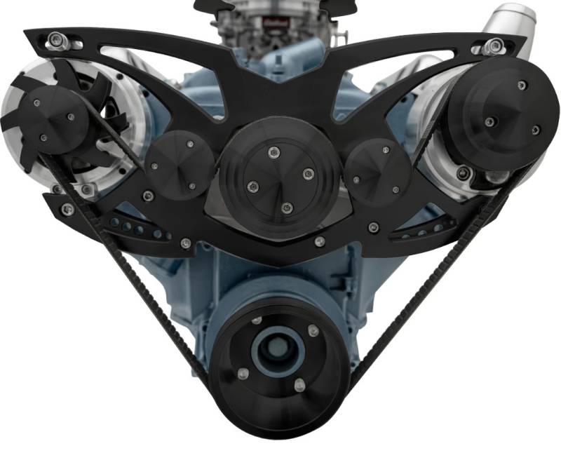 March Performance - March "Style Track" Alternator and Power Steering Only Serpentine All Inclusive System, Billet, Pontiac 326-455c.i. - 13145 Black (MAR-13145