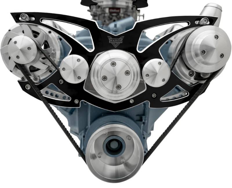 March Performance - March "Style Track" Alternator and Power Steering Only Serpentine All Inclusive System, Billet, Pontiac 326-455c.i. - 13150 Black Onyx (MAR-