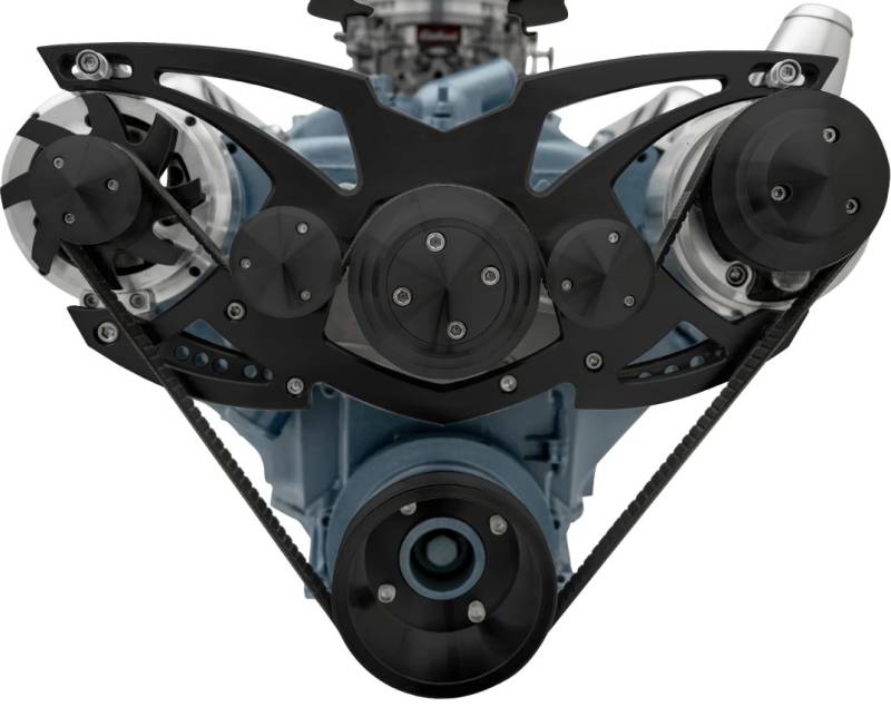 March Performance - March "Style Track" Alternator and Power Steering Only Serpentine All Inclusive System, Billet, Pontiac 326-455c.i. - 13150 Black (MAR-13150