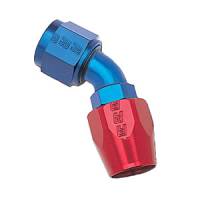 Hose End Fittings - -6 Fittings - Russell - Russell Hose End, -6, 45 degree, Red/Blue RUS-610090