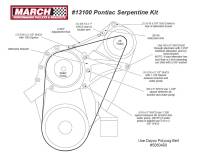 Serpentine Systems - March "Ultra" Serpentine Systems - March Performance - March Ultra Serpentine Pulley & Bracket Kit, No AC, No PS- Alternator and Water Pump Only MAR-13100
