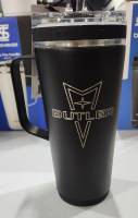 Apparel, Cups, Decals, Books, Gift Cards - Cups/ Can Coolers - Butler Performance - Butler Pontiac Logo 26oz Iceshaker Flex Bottle, Black, With Handle