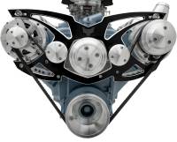March "Style Track" Alternator and Power Steering Only Serpentine All Inclusive System, Billet, Pontiac 326-455c.i. - 13150 Black Onyx (MAR-