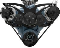 March "Style Track" Alternator and Power Steering Only Serpentine All Inclusive System, Billet, Pontiac 326-455c.i. - 13150 Black (MAR-13150